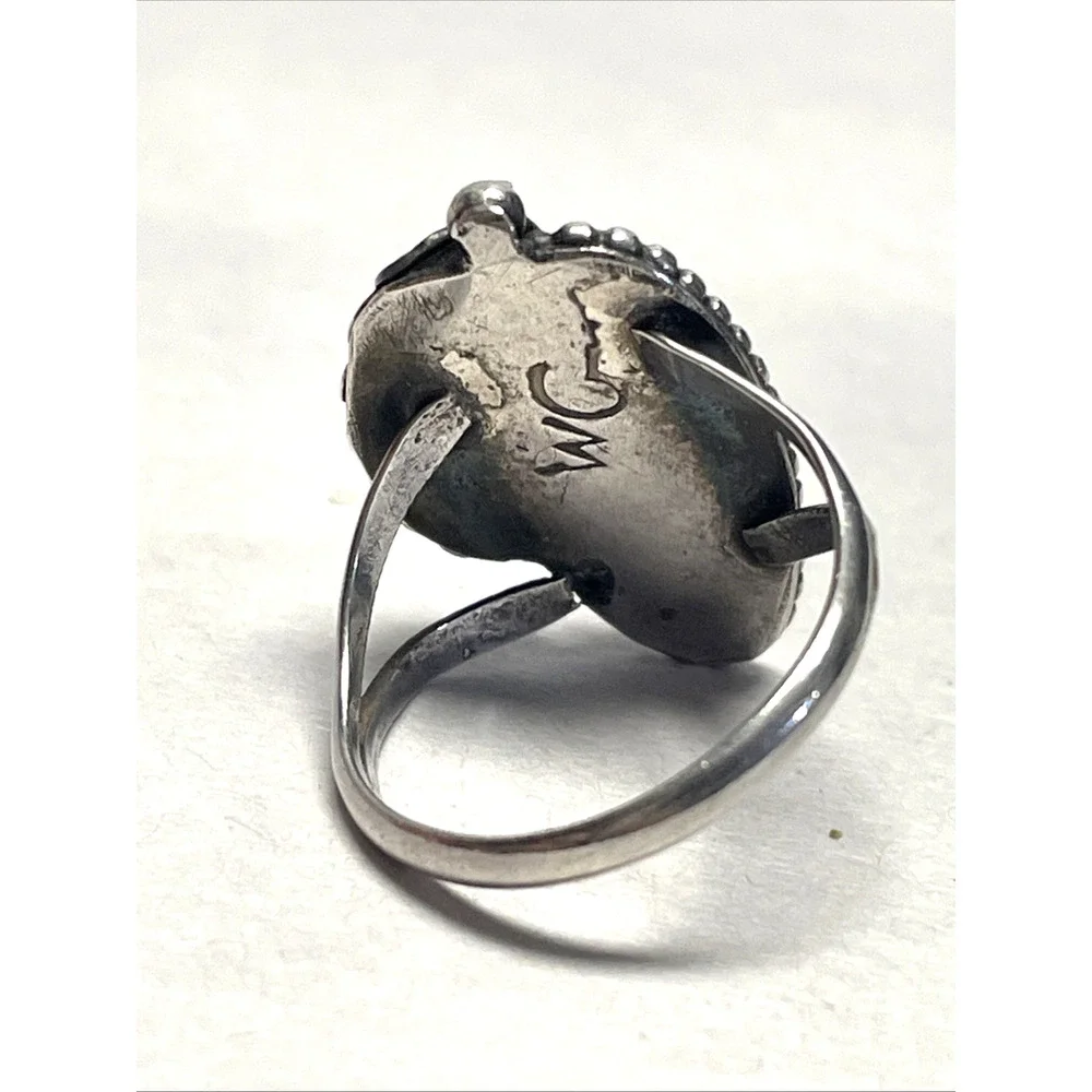 Vintage Signed Silver Malachite-Style Ring Size 5.25 Southwestern Leaf Design